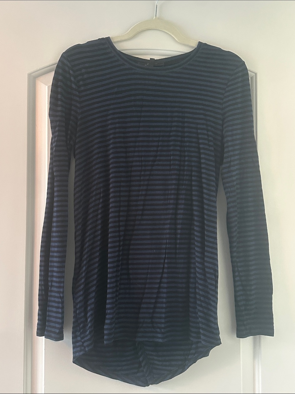 Maternity Top - BCBGMaxAzria Navy and Black Striped Long-Sleeve